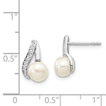 Load image into Gallery viewer, 14K White Gold (6-7mm) Button Freshwater Cultured Pearl & Diamond Earrings