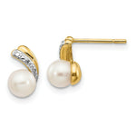 Load image into Gallery viewer, 14K Yellow Gold Diamond and 5-6mm Round Freshwater Cultured Pearl Post Earrings