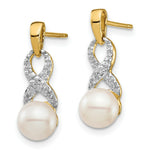 Load image into Gallery viewer, 14K Diamond and 6-7mm Round Freshwater Cultured Pearl Post Dangle Earrings