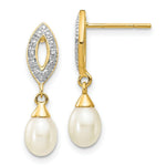 Load image into Gallery viewer, 14K Diamond and 7x5mm Egg Freshwater Cultured Pearl Post Dangle Earrings