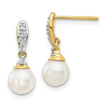 Load image into Gallery viewer, 14K Diamond and 6-7mm Round Freshwater Cultured Pearl Post Dangle Earrings