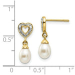 Load image into Gallery viewer, 14K Diamond and 7x5mm Egg Freshwater Cultured Pearl Heart Dangle Earrings