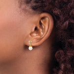 Load image into Gallery viewer, 14K Diamond and 6-7mm Round Freshwater Cultured Pearl Heart Dangle Earrings