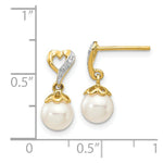 Load image into Gallery viewer, 14K Diamond and 6-7mm Round Freshwater Cultured Pearl Heart Dangle Earrings
