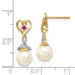 Load image into Gallery viewer, 14K Diamond 7-8mm Freshwater Cultured Pearl & Created Composite Ruby Post Ear
