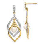 Load image into Gallery viewer, 14K Diamond and 5-6mm Freshwater Cultured Pearl Post Dangle Earrings