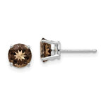 Load image into Gallery viewer, 14K White Gold 6mm Round Smoky Quartz Earrings