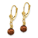 Load image into Gallery viewer, 14K Yellow Gold (5-6mm) Coffee Brown Freshwater Cultured Pearl Leverback Earrings