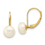 Load image into Gallery viewer, 14K 7-8mm Freshwater Cultured Button Pearl Leverback Earrings