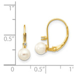 Load image into Gallery viewer, 14K 5-6mm Round Freshwater Cultured Pearl and Diamond Leverback Earrings