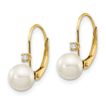 Load image into Gallery viewer, 14K 6-7mm Round Freshwater Cultured Pearl and Diamond Leverback Earrings