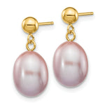 Load image into Gallery viewer, 14K 8-9mm Purple Freshwater Cultured Pearl Dangle Earrings