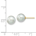 Load image into Gallery viewer, 14K Yellow Gold 8-9mm Round Grey Saltwater Akoya Cultured Pearl Stud Earrings