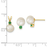 Load image into Gallery viewer, 14k Yellow Gold 7-8mm White Freshwater Cultured Pearl & Emerald Stud Earrings & Pendant Set