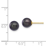 Load image into Gallery viewer, 14K Yellow Gold 7-8mm Round Black Saltwater Akoya Cultured Pearl Stud Earrings