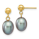 Load image into Gallery viewer, 14K Yellow Gold 7-8mm Grey Freshwater Cultured Pearl Dangle Earrings