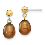 Load image into Gallery viewer, 14K 7-8mm Brown Freshwater Cultured Pearl Dangle Earrings