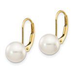 Load image into Gallery viewer, 14K Yellow Gold 8-9mm Round White Saltwater Akoya Cultured Pearl Leverback Earring