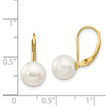 Load image into Gallery viewer, 14K Yellow Gold 8-9mm Round White Saltwater Akoya Cultured Pearl Leverback Earring