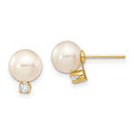 Load image into Gallery viewer, 14K Yellow Gold Diamond 7-8mm Round White Freshwater Cultured Pearl Studs 1/10-Carat tw