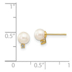 Load image into Gallery viewer, 14K Yellow Gold Diamond 5-6mm Round White Freshwater Cultured Pearl Studs 0.02-Carat tw