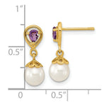 Load image into Gallery viewer, 14K Yellow Gold with Amethyst and Freshwater Cultured Pearl Post Dangle Earrings