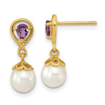 Load image into Gallery viewer, 14K Yellow Gold with Amethyst and Freshwater Cultured Pearl Post Dangle Earrings