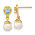 Load image into Gallery viewer, 14K Gold with Light Swiss Blue Topaz & Freshwater Cultured Pearl Post Dangle Earrings