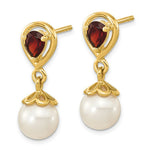Load image into Gallery viewer, 14K Yellow Gold with Mozambique Garnet & Freshwater Cultured Pearl Post Dangle Earrings