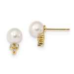 Load image into Gallery viewer, 14K Yellow Gold 6-7mm White Round Freshwater Cultured Pearl .06-Carat tw Diamond Earrings