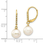 Load image into Gallery viewer, 14K Yellow Gold 8-9mm White Round Freshwater Cultured Pearl .05ct Diamond Leverback Earrings