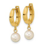 Load image into Gallery viewer, 14K Yellow Gold 6-7mm White Round Akoya Saltwater Pearl Hoop Dangle Earrings