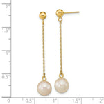 Load image into Gallery viewer, 14K Yellow Gold 7-8mm White Round Freshwater Cultured Pearl Post Dangle Earrings