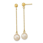 Load image into Gallery viewer, 14K Yellow Gold 7-8mm White Round Freshwater Cultured Pearl Post Dangle Earrings