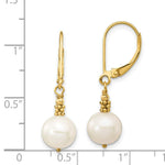 Load image into Gallery viewer, 14K Yellow Gold 8-9mm Near Round White Freshwater Cultured Pearl Leverback Earrings