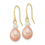 Load image into Gallery viewer, 14K Yellow Gold 7-8mm White/Pink Round/Rice Freshwater Cultured Pearl Dangle Earrings