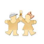 Load image into Gallery viewer, 14K Tri-Color Gold Large Boy on Left & Girl on Right Engravable Charm