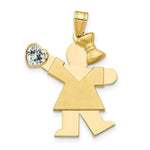 Load image into Gallery viewer, 14K Yellow Gold Girl with CZ April Birthstone Engravable Charm Pendant