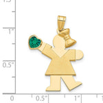 Load image into Gallery viewer, 14K Yellow Gold Girl with CZ May Birthstone Engravable Charm Pendant
