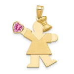 Load image into Gallery viewer, 14K Yellow Gold Girl with CZ October Birthstone Engravable Charm Pendant