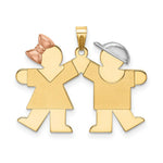 Load image into Gallery viewer, 14K Tri-Color Gold Small Girl on Left & Boy on Right Engravable Charm Pendant