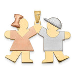Load image into Gallery viewer, 14K Tri-Color Gold Large Girl on Left & Boy on Right Engravable Charm Pendant