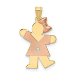 Load image into Gallery viewer, 14K Two-tone Yellow Rose Gold 0.015-Carat Diamond Girl with Bow The Kids Pendant