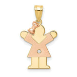 Load image into Gallery viewer, 14K Two-tone Yellow Rose Gold 0.015-Carat Diamond Girl with Bow The Kids Pendant