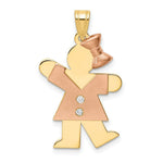 Load image into Gallery viewer, 14K Two-tone Yellow & Rose Gold 0.03-Carat 2 Diamond Girl with Bow The Kids Pendant