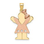 Load image into Gallery viewer, 14K Two-tone Yellow & Rose Gold 0.045-Carat 3 Diamond Girl with Bow The Kids Pendant