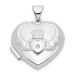 Load image into Gallery viewer, 14K White Gold Polished Diamond Heart-Shaped Claddagh Locket 21x15mm