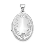Load image into Gallery viewer, 14K White Gold 21mm Oval Leaf Floral Scroll Border H/Eng Locket 30x21mm