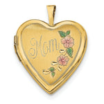 Load image into Gallery viewer, 14K Yellow Gold 20mm Enamel Flowers Mom Heart Locket 24x20mm