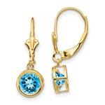 Load image into Gallery viewer, 14K Yellow Gold 6mm Blue Topaz Leverback Earrings